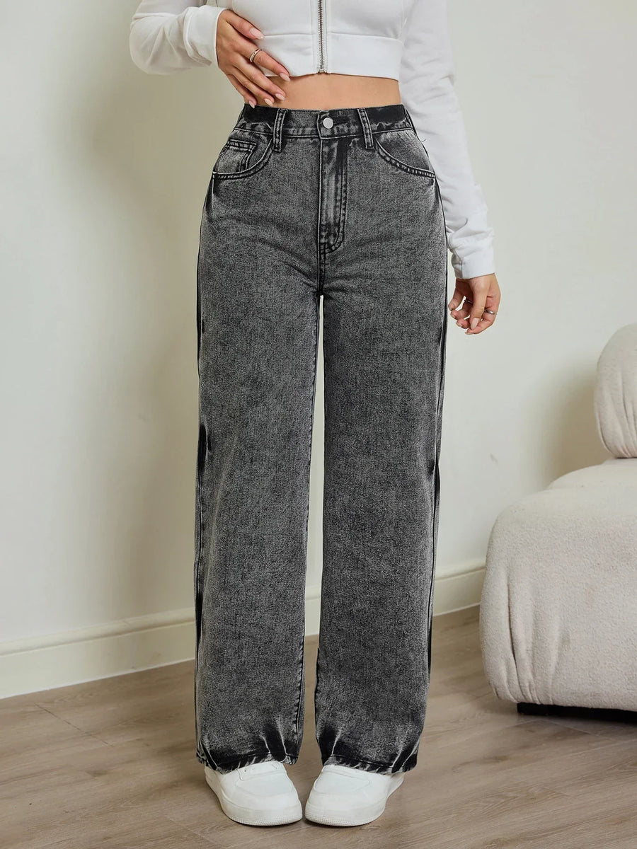 Alwanova Tie-Dye High-Waist Straight Jeans