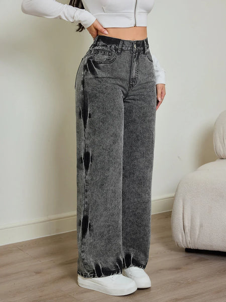 Alwanova Tie-Dye High-Waist Straight Jeans