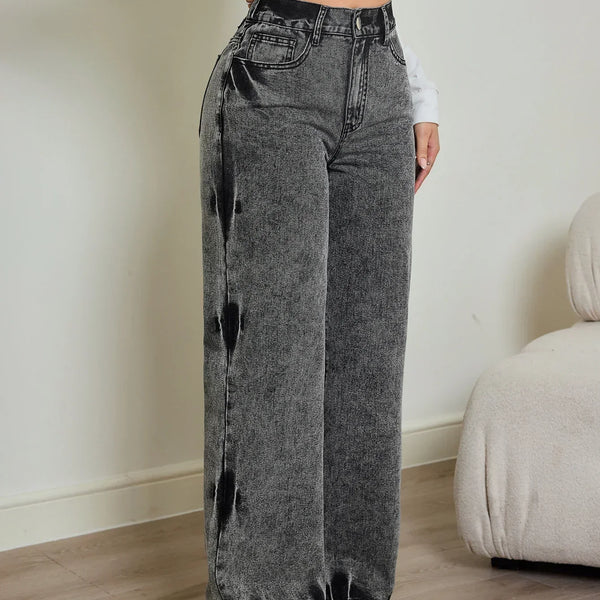 Alwanova Tie-Dye High-Waist Straight Jeans