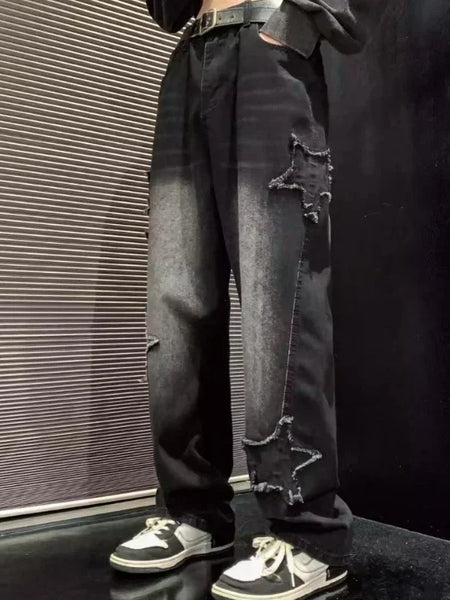 Alwanova Heren Star Geborduurde Ruime Jeans