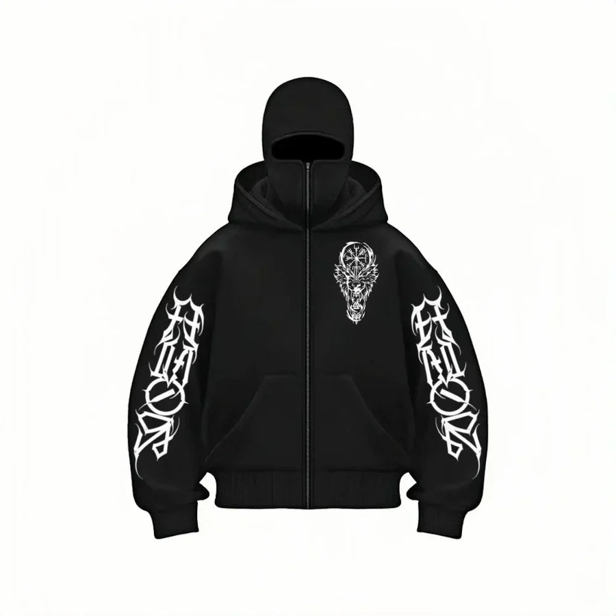 Alwanova Y2K Double-Hat Zip Hoodie
