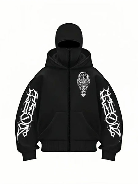 Alwanova Y2K Double-Hat Zip Hoodie