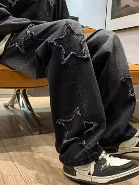 Alwanova Heren Star Geborduurde Ruime Jeans