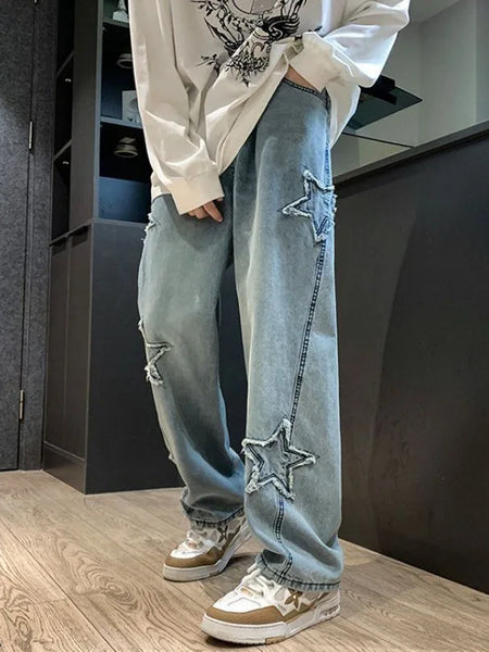 Alwanova Heren Star Geborduurde Ruime Jeans