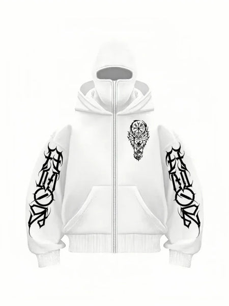 Alwanova Y2K Double-Hat Zip Hoodie