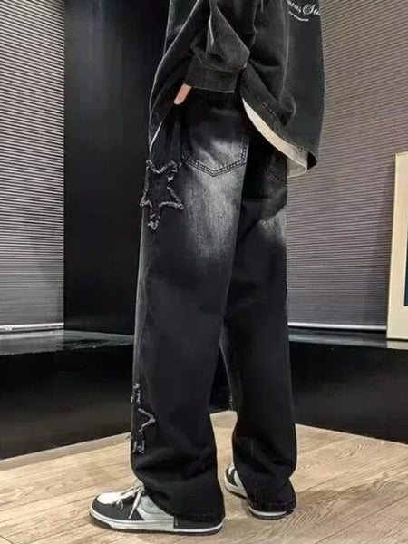 Alwanova Heren Star Geborduurde Ruime Jeans