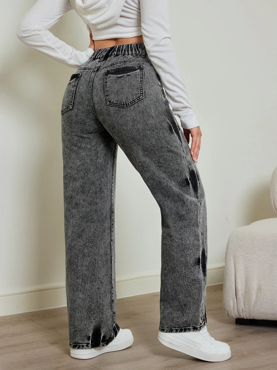 Alwanova Tie-Dye High-Waist Straight Jeans