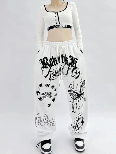 Butterfly Letter Print Pants - WICHUW LTD