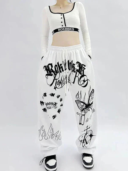 Butterfly Letter Print Pants - WICHUW LTD