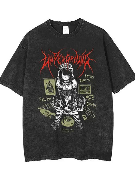 Retro Anime Printed Washed Tee - Wichuw