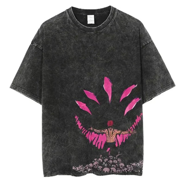 Vintage Washed Anime Print T-shirt - Wichuw